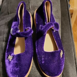 Purple Velvet Flats with Bow Detail